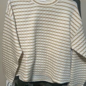 J. Crew Cream and Tan Striped Sweater